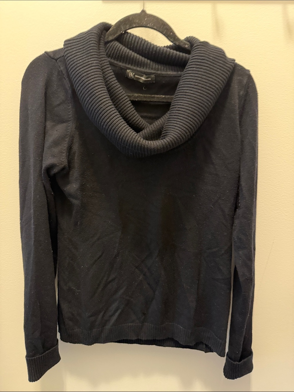 INC International Concepts Black Ribbed Cowl Neck Sweater